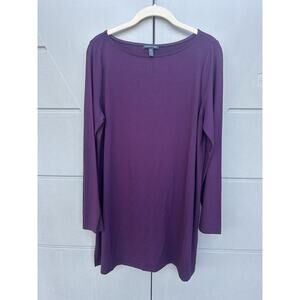 Eileen Fisher Dress Womens Plum Long Sleeve Boat Neck Jersey Knit Pullover Sz M